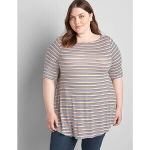 Lane Bryant Plus Size 14 16 Striped Perfect Sleeve Boatneck Max Swing Tunic Top